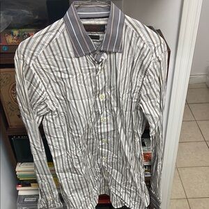 Vintage Retro Etro Milano Striped Gray and White Men's Shirt